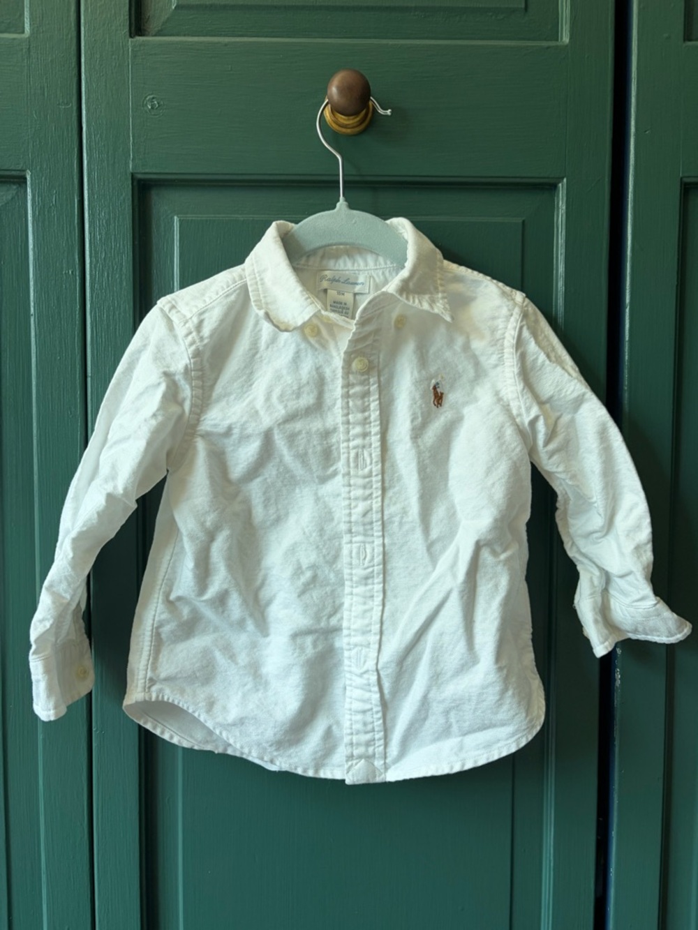 Ralph Lauren White Button-Down Cotton Shirt with Embroidered Pony